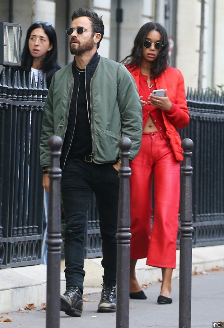 Justin Theroux and Laura Harrier in Paris