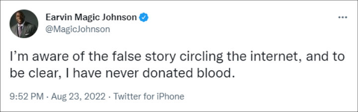 Magic Johnson's tweet