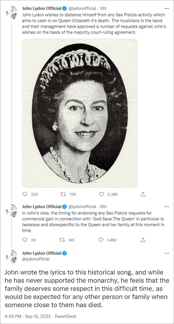 John Lydon's tweet