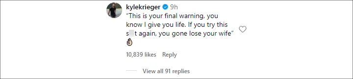 Kyle Krieger's Comment on Ali Krieger's IG Post