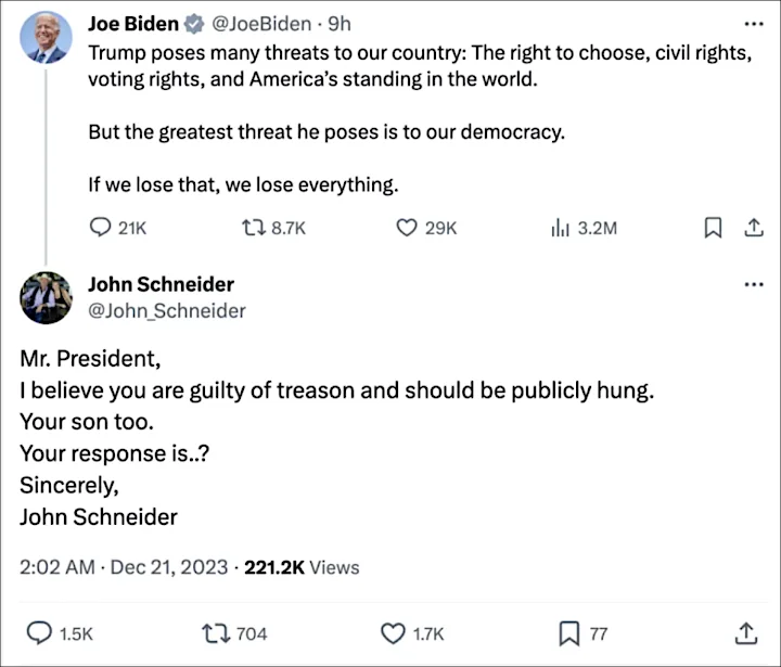John Schneider's Tweet to Biden