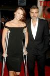 Michael Clayton New York Premiere Spotted Injured George Clooney and Sarah Larson