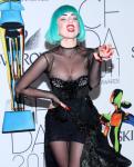 Blue Haired Lady GaGa Looks Eye Catching at CDFA Fashion Awards Purple Carpet