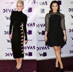 Miley Cyrus Goes Revealing, Demi Lovato Keeps It Conservative at VH1 Divas Purple Carpet
