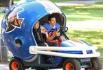 Channing Tatum and Jonah Hill Drive Football Helmet Car on Set of '22 Jump Street'