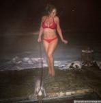 Mariah Carey Wears Red Bikini to Walk Her Dog in Aspen