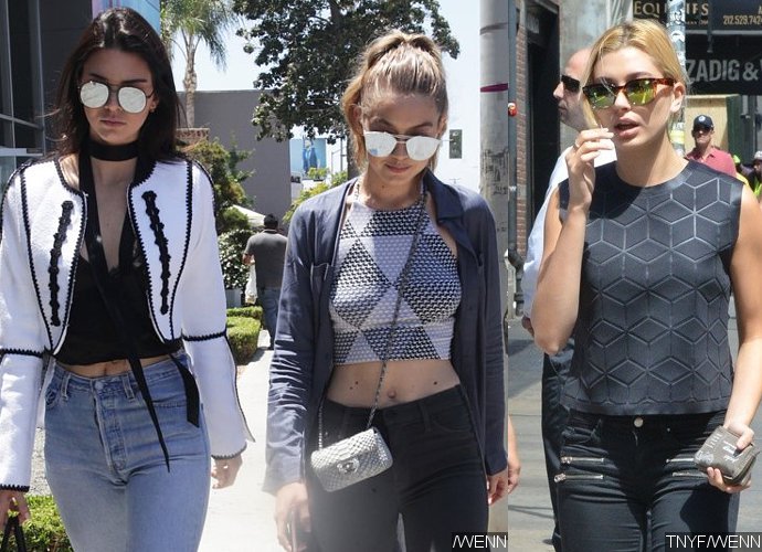 Kendall Jenner Flashes Nipple Piercing in Sheer Top During Outing With Gigi Hadid and Hailey Baldwin