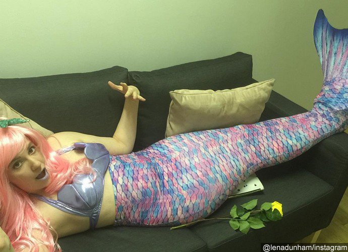 Lena Dunham Dresses Up as Mermaid With Pink Wig and Metallic Bra