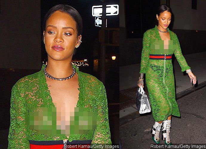 Rihanna Flashes Nipples in See-Through Dress and Later Steps Out in Green Tutu Dress