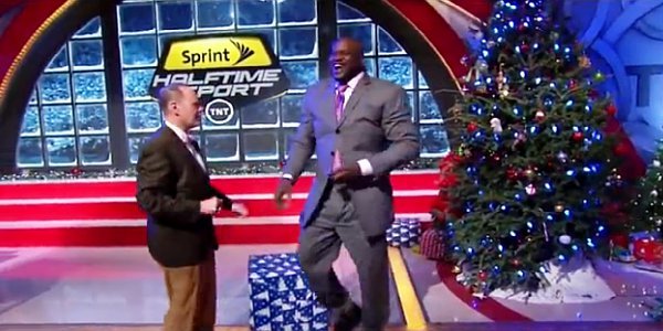 Video: Shaquille O'Neal Shoved Into Christmas Tree on TNT's 'Halftime Show'