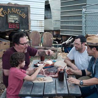 Jon Favreau, Emjay Anthony, Aaron Franklin and John Leguizamo in Open Road Films' Chef (2014)