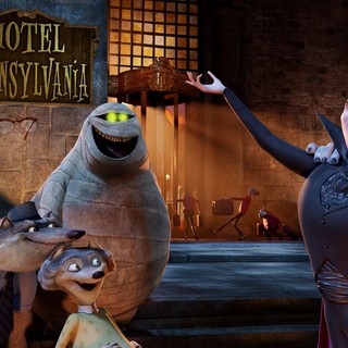Mavis, Griffin the Invisible Man, Wayne, Wanda, Murray the Mummy, Dracula and Frankenstein from Columbia Pictures' Hotel Transylvania (2012)