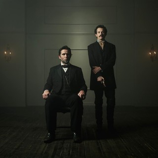 Billy Campbell stars as Abraham Lincoln and Jesse Johnson stars as John Wilkes Booth in National Geographic's Killing Lincoln (2013)