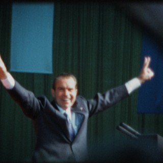 President Nixon at a large 1972 rally, a few days before his historic landslide reelection