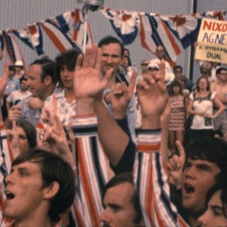 A choral group greets President Nixon on the 1972 campaign trail