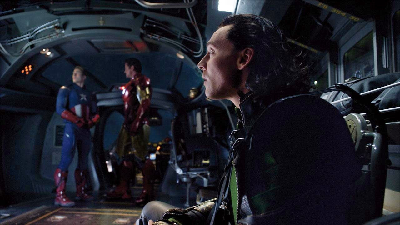 Chris Evans, Robert Downey Jr. and Tom Hiddleston in Walt Disney Pictures' The Avengers (2012)