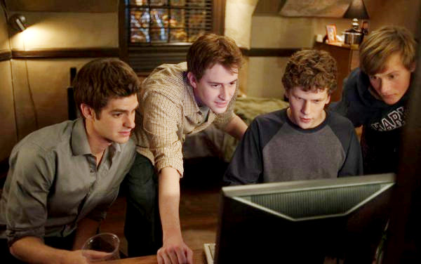 Andrew Garfield, Joseph Mazzello and Jesse Eisenberg in Columbia Pictures' The Social Network (2010)
