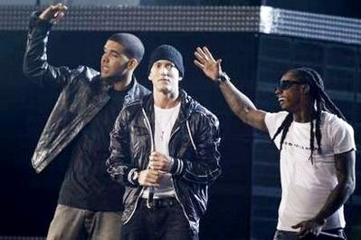 52nd Grammys: Lil Wayne, Eminem, Drake and Travis Barker's Performance