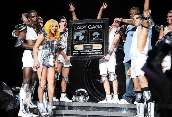 Lady GaGa Receives Plaque on Stage for 13 Million Albums Sold
