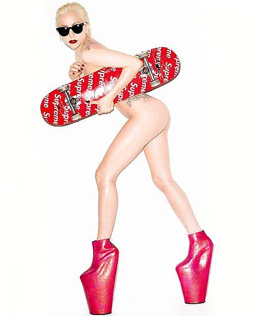 Lady GaGa Is Naked Skateboard Girl in Purple Magazine
