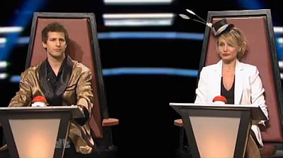 Video: Andy Samberg Returns to 'SNL', Coaches Adam Levine With Cameron Diaz