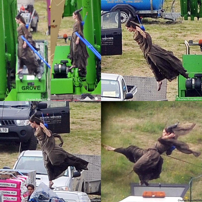 Photos: Angelina Jolie Films Flying Scene on 'Maleficent' Set