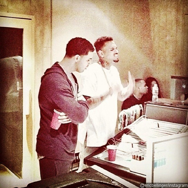 Drake Pictured Hitting the Studio With Chris Brown
