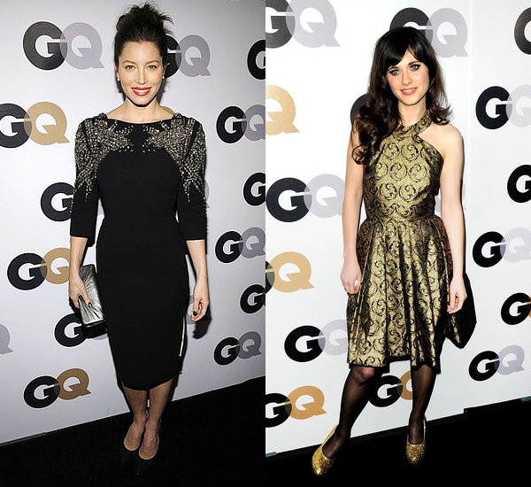 Jessica Biel Elegant in Black, Zooey Deschanel Lovely in Vintage at GQ's Men of the Year Party