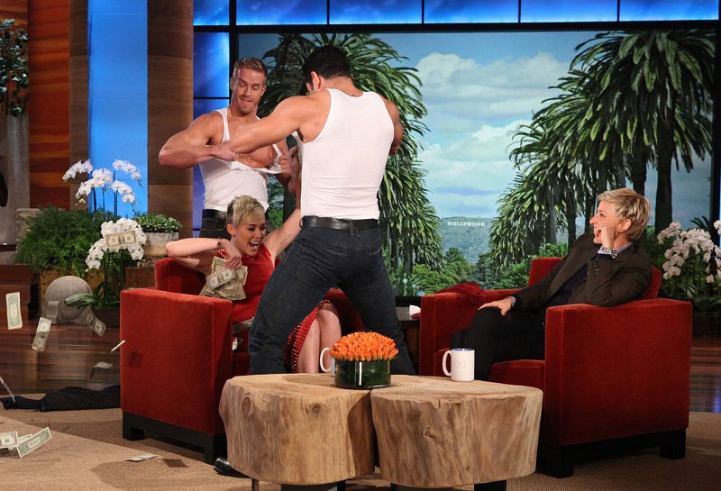 Video: Miley Cyrus Gets Lap Dance, Spanks Stripper's Butt on 'Ellen DeGeneres Show'