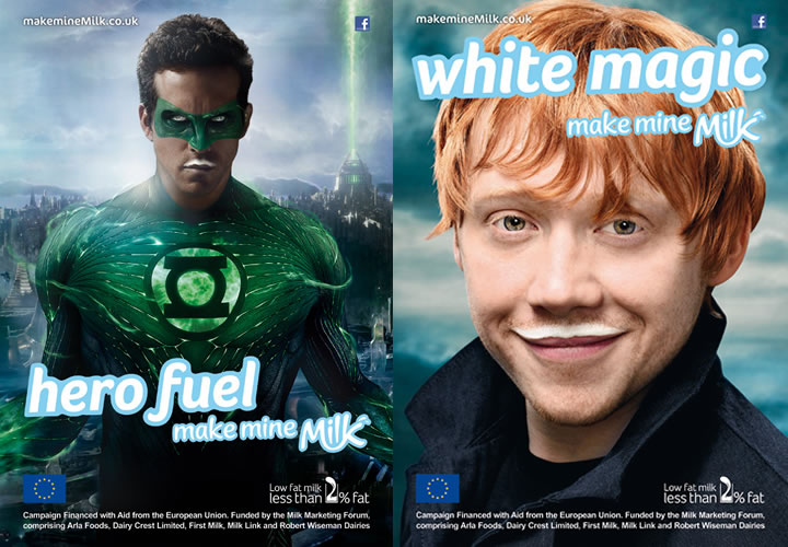 Ryan Reynolds and Rupert Grint Front U.K. Milk Campaign