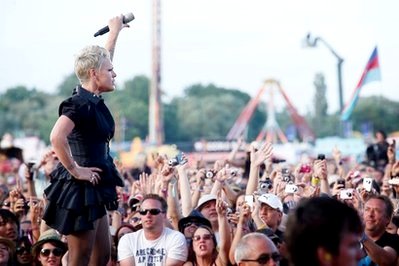 Pink Rolls Across the Crowd at Britain's Isle of Wight Festival