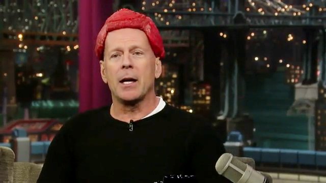 Bruce Willis Wore Meat Headpiece Like GaGa's to 'Letterman'