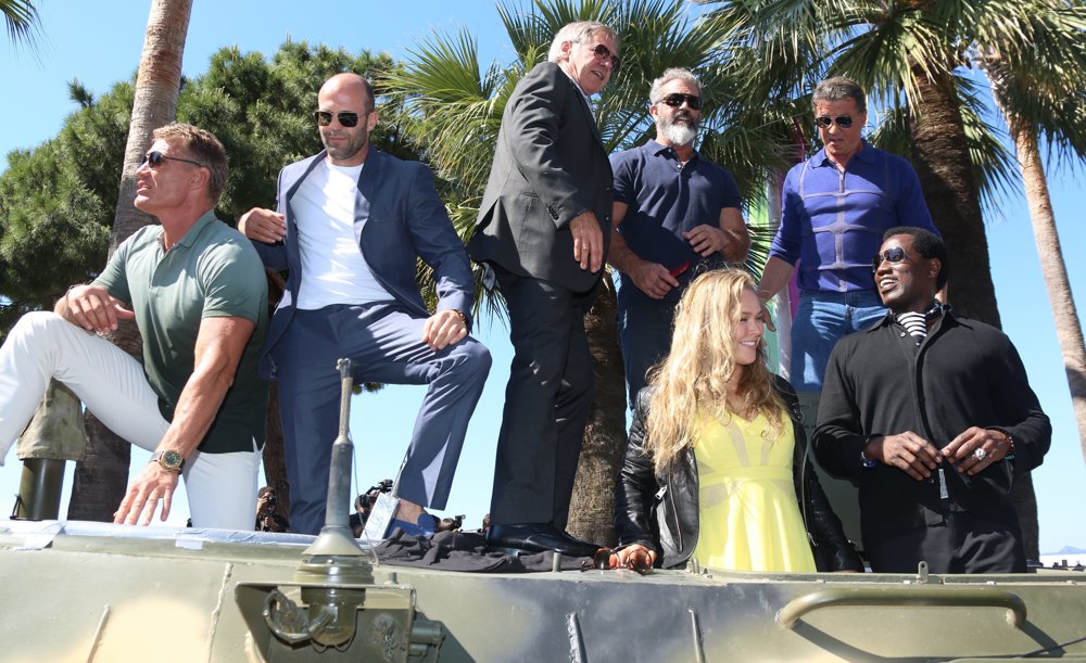 Dolph Lundgren, Jason Statham, Harrison Ford, Mel Gibson, Ronda Rousey, Sylvester Stallone, Wesley Snipes