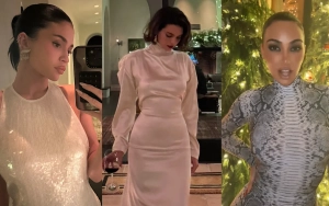 Kylie and Kendall Jenner Twin in Winter White Glam, Kim Kardashian Rocks Snakeskin Dress at Family Christmas Party