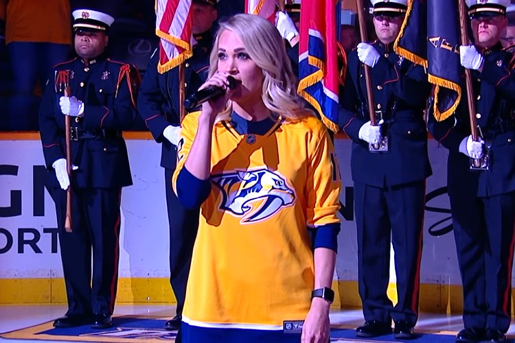 Carrie Underwood Performs on NHL Stage for the First Time Since Facial Injury