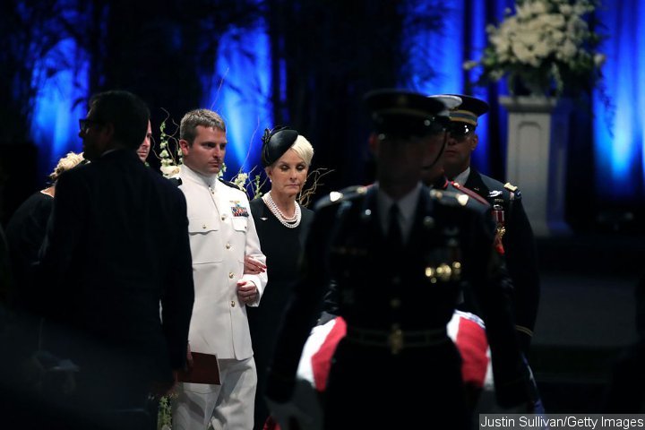 Cindy and son John McCain IV at John's McCain's memorial service in Arizona