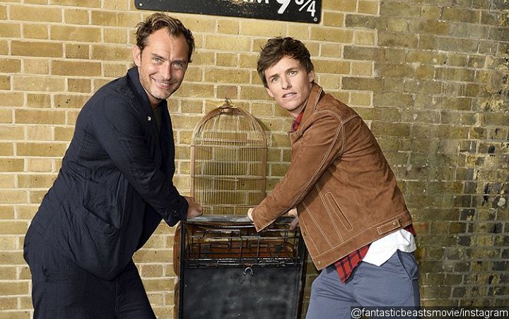 Eddie Redmayne and Jude Law Pay Surprise Visit to Platform 9 3/4 at King's Cross Station