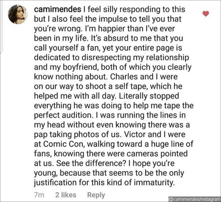 Camila Mendes' Instagram comment.