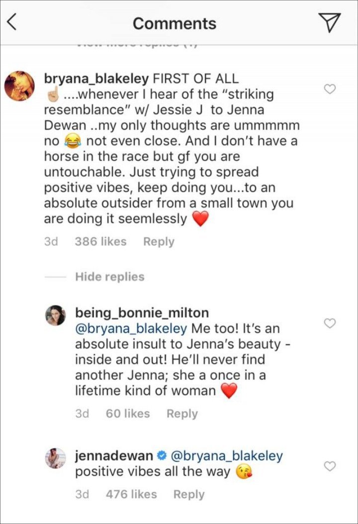 Jenna Dewan's Instagram comment.