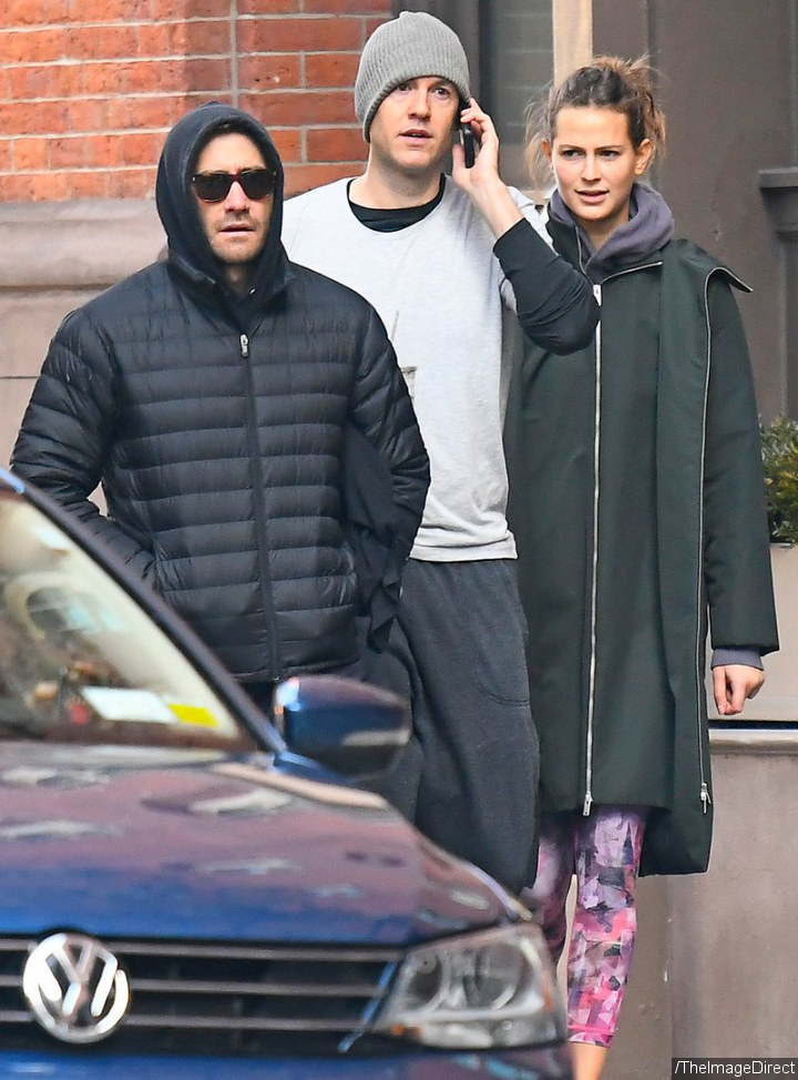 Jake Gyllenhaal and girlfriend Jeanne Cadieu with a friend in New York City