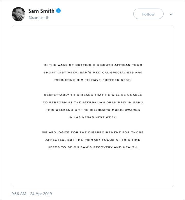 Sam Smith's announcement.