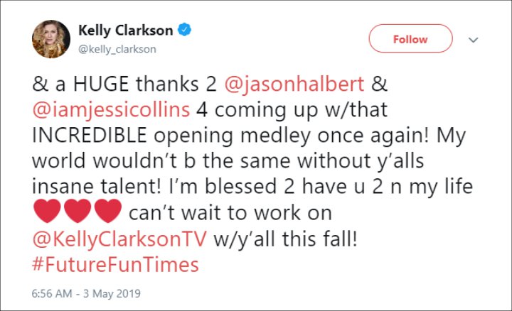 Kelly Clarkson Thanks Her Crew for BBMAs Performance