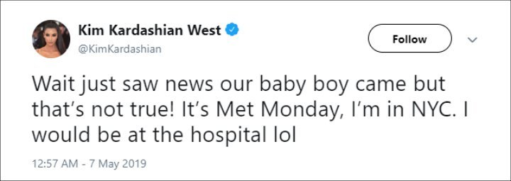 Kim Kardashian's Twitter post.