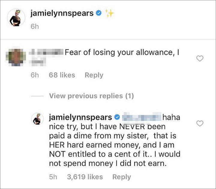 Jamie Lynn Spears Hits Back at Troll Accusing Her of Receiving Allowance From Britney Spears