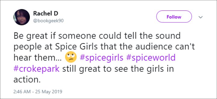 Spice Girls' Fan Complains About Sound Issues at Dublin Concert
