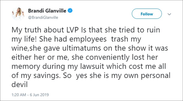 Brandi Glanville's Twitter post.