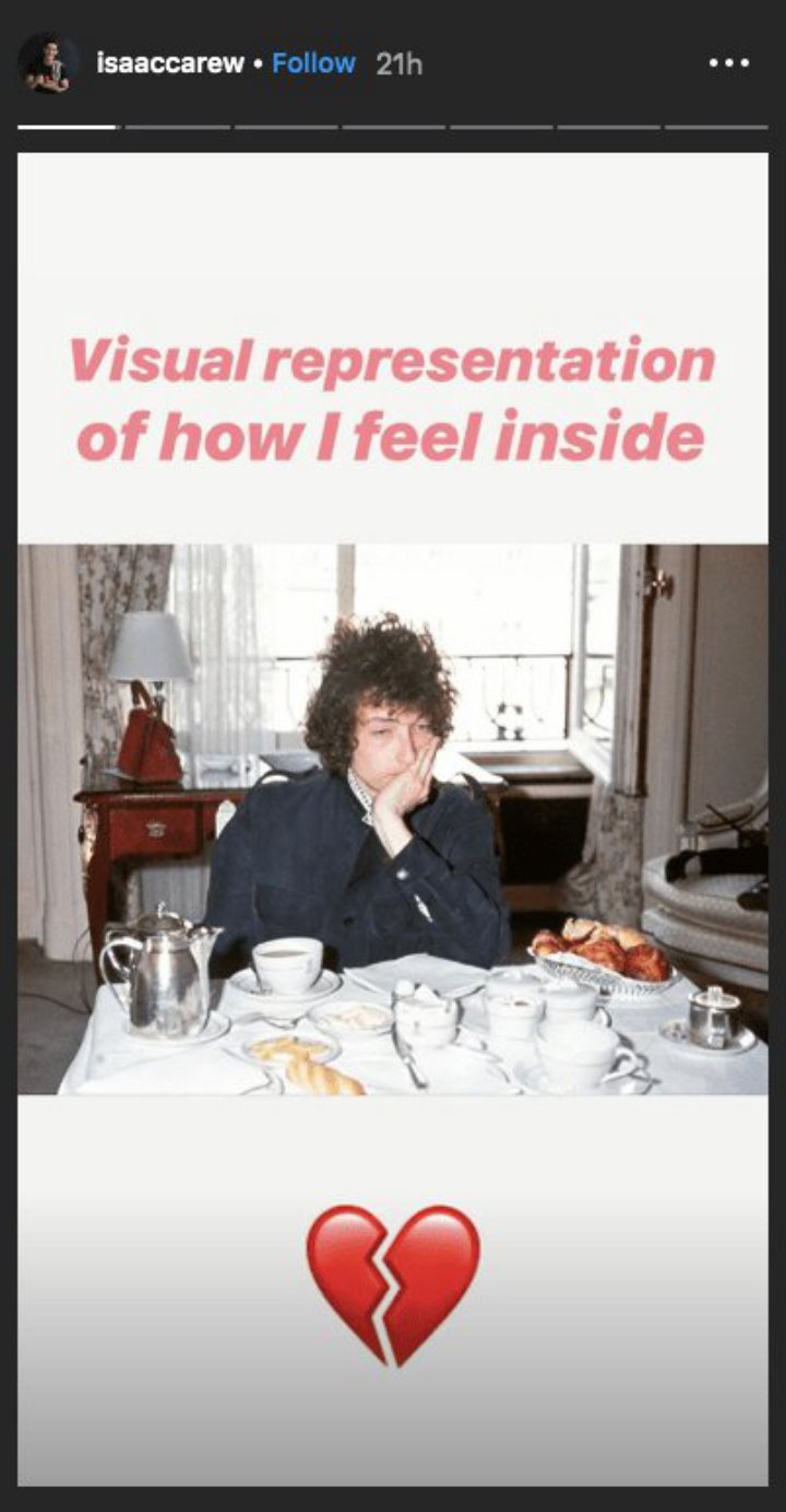 Isaac Carew's Instagram Stories.