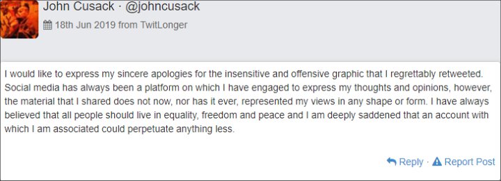 John Cusack Apologizes for Mistakenly Sharing Anti-Semitic Cartoon