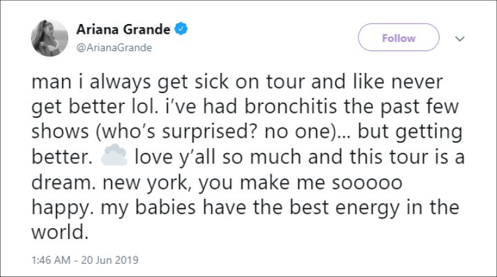 Ariana Grande's Twitter post.