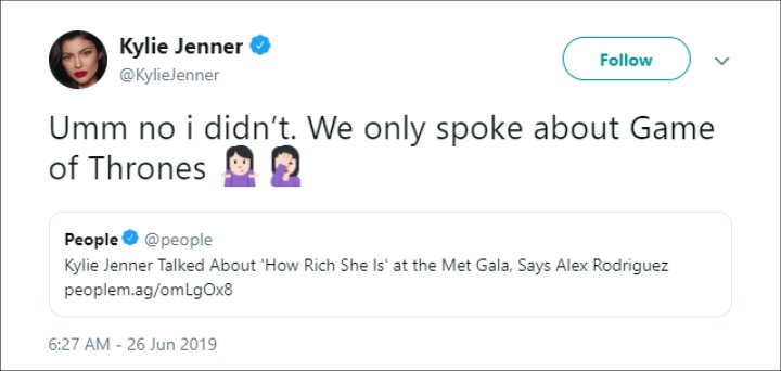 Kylie Jenner's Twitter Post.